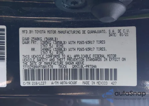 2021 Toyota Tacoma Trd Sport z USA, uszkodzony, nr VIN 3TYDZ5BNXMT001578